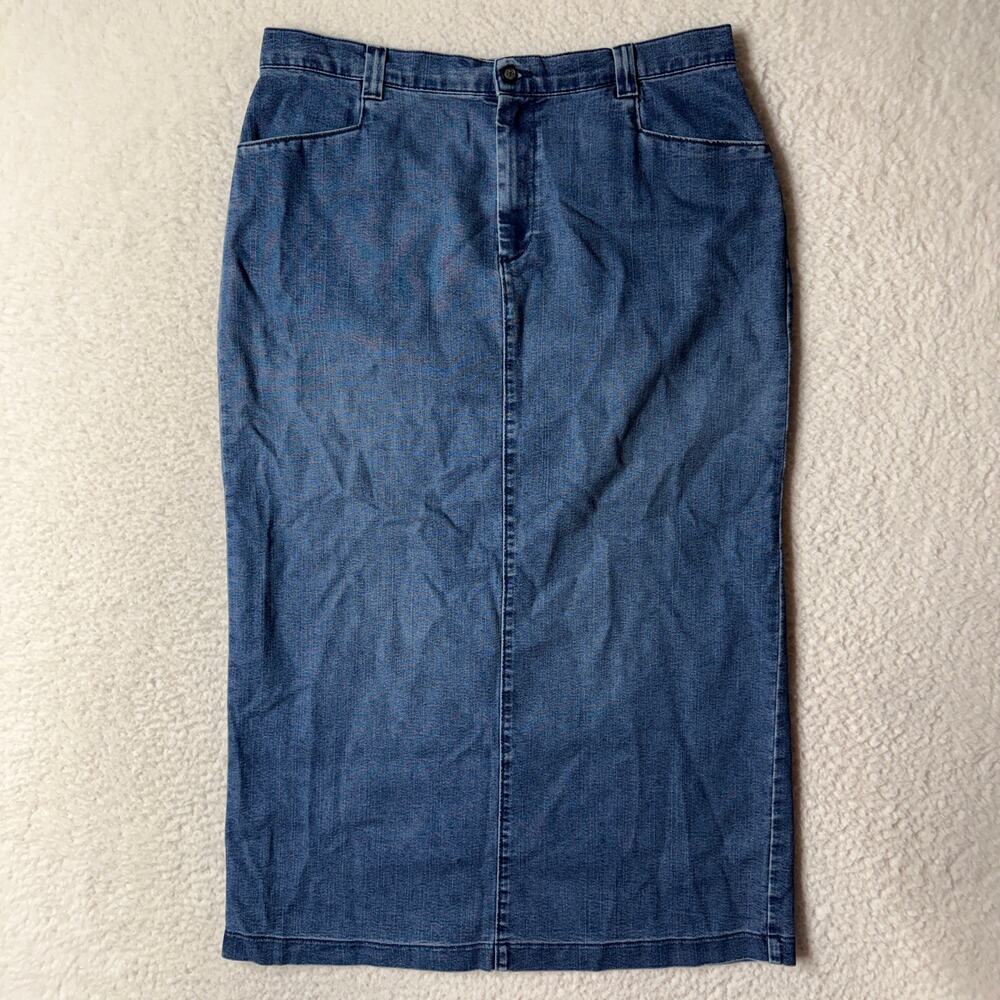 Vtg Lee Denim Midi Skirt Size 18 M Straight Pencil Back Slit Grunge 90s Y2K